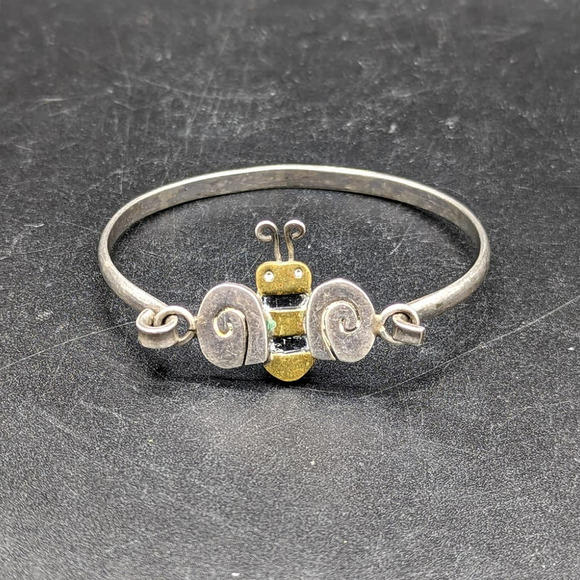 Vintage 925 Sterling Silver Mexico Marked MM-190 Bumble Bee Cuff Bracelet - Picture 1 of 10